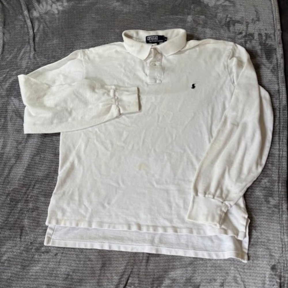 Vintage Polo Ralph Lauren Long Sleeve Polo Shirt White Made in USA Mens M